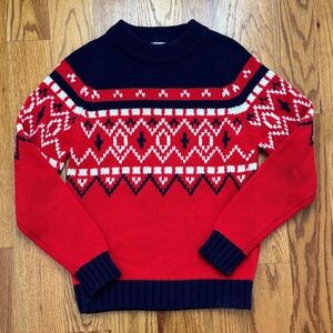 Vintage Kmart 100% Acrylic‎ Navy Red Fairisle Crewneck Sweater Women's Medium